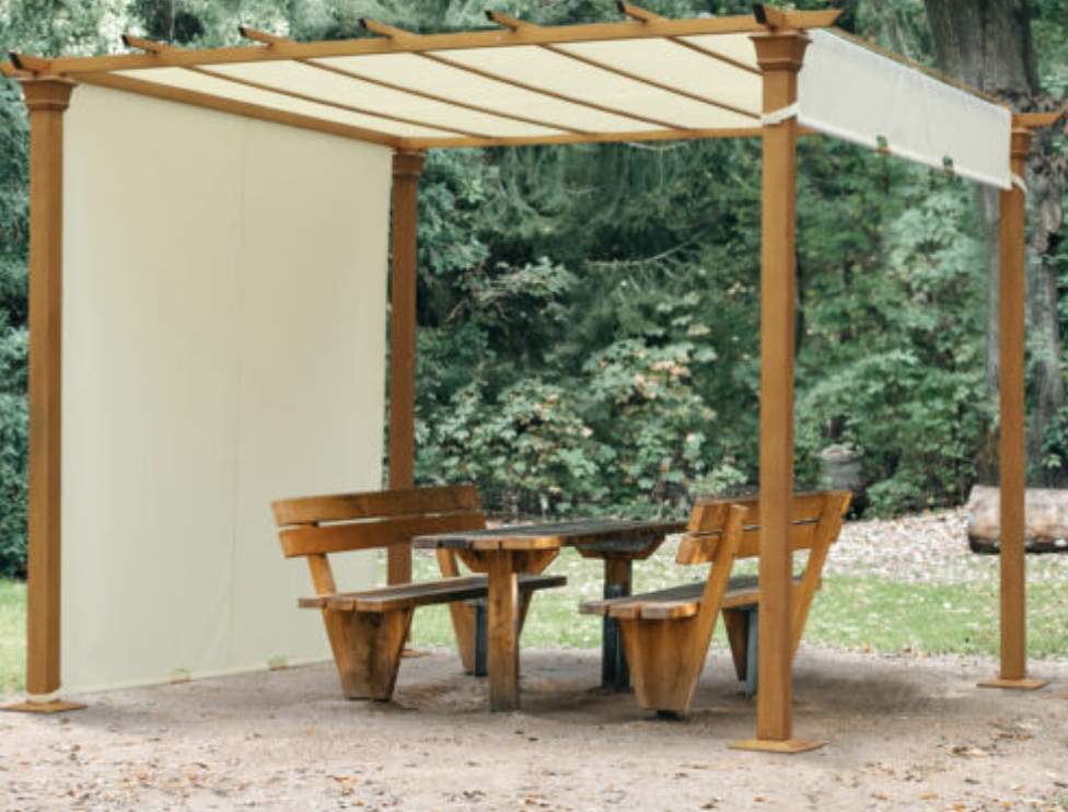 Pergola with retractable canopy.