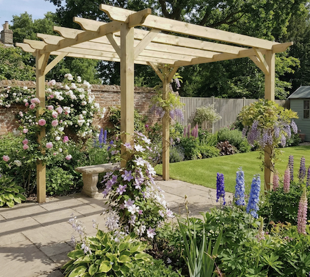 A beautiful traditional pergola kit with a choice of rafter tails.