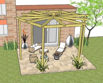 Copyrignt image: An attached hexagonal pergola.