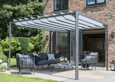 Modern metal pergola with shades