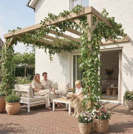 Box style modern lean-to pergola kit.