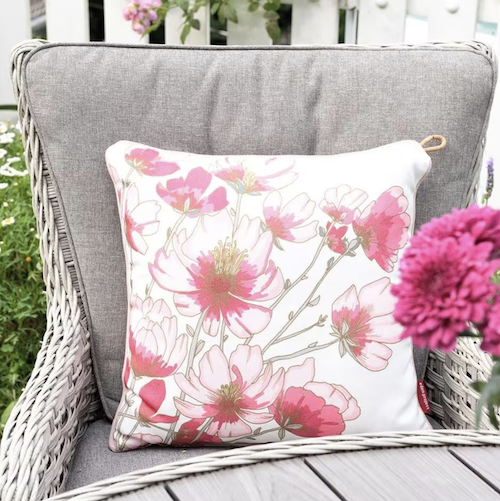 Lovely pink flower Eden outdoor cushion.