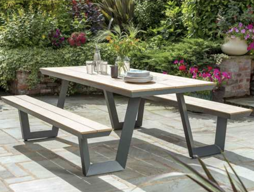 Garden Furniture: Beautiful aluminium picnic bench with hard-wearing polywood top.