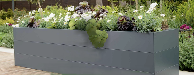 Beautiful contemporary metal raised beds.