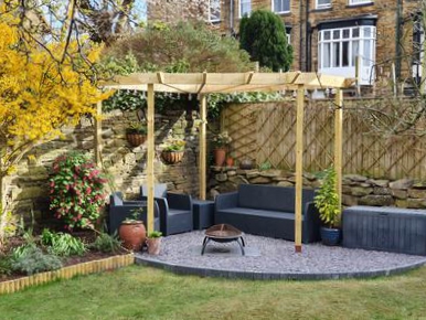 Copyright image: An inviting modern corner pergola built from the corner pergola plans.