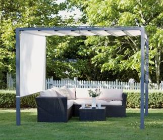 Modern pergola with retractable canopy.