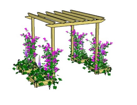 Copyright image: Raised bed used as pergola planters made from the free plans.