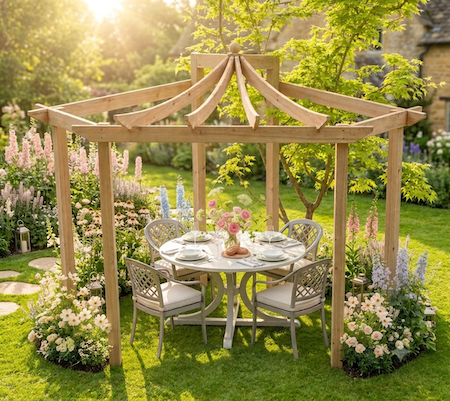 Pergola-AI-Dining on lawn