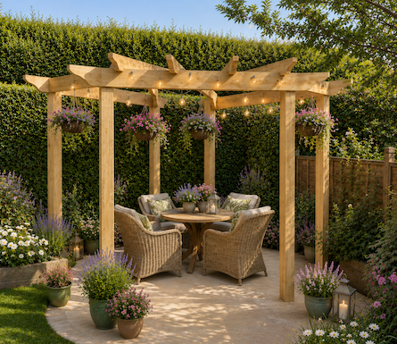 Copyright image: John's stunning corner pergola made from the featured pergola plans.