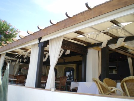 Copyright image: An attached lean-to pergola used for outdoor dining.
