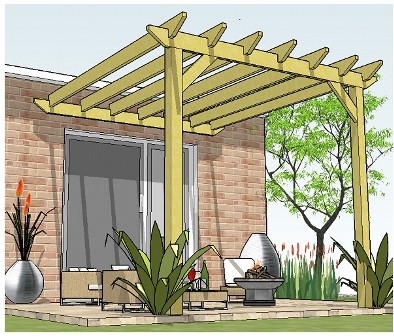 Copyright image: A fantastic attached lean-to pergola, made from the step-by-step pergola plans. 