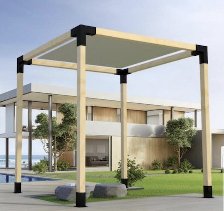 Modern and modular pergola corner bracket kit.