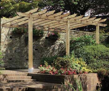 An attached lean-to pergola kit by Grange Fencing.  Use as a carport or patio pergola.