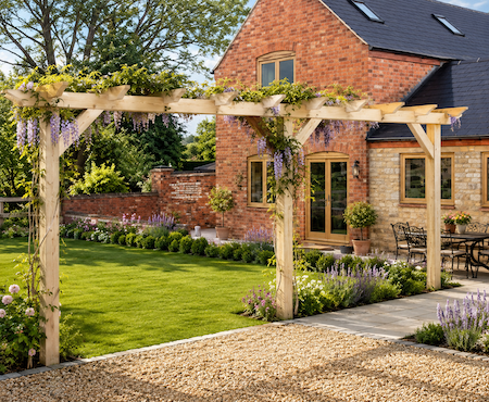 Copyright image: Harry's pergola divider screen made from the free pergola plans.