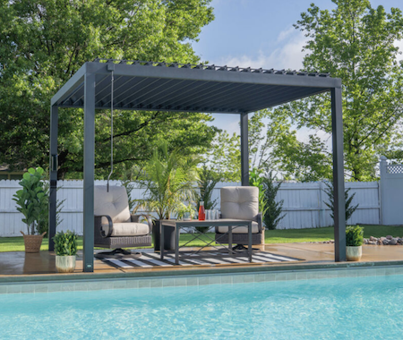 Sarasota louvred, maintenance-free, metal pergola kit with power points