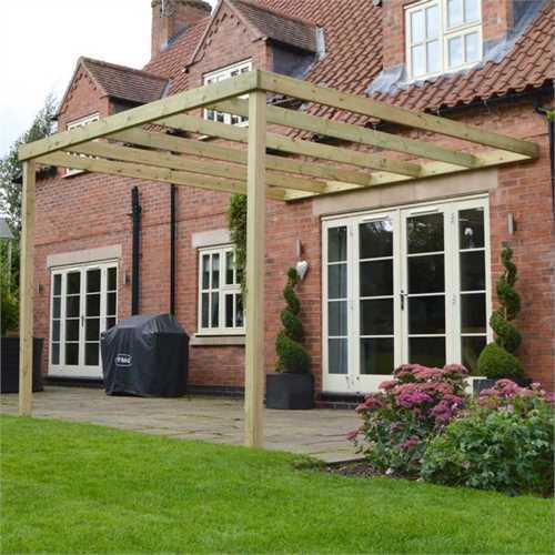 Modern lean-to pergola attached to the house.