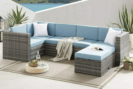 Beautiful blue rattan lounge set. A very cheap option.