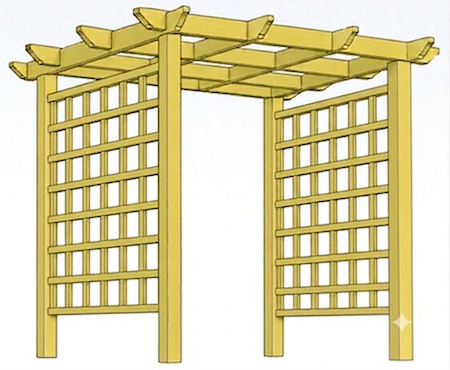 Copyright image: Free pergola plan diagram - a box pergola with trellis.