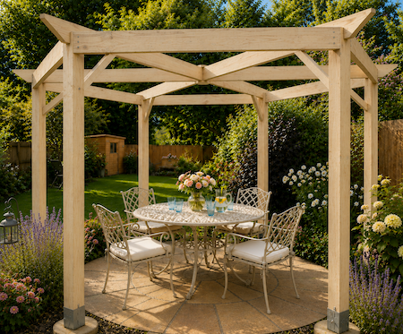 Copyright image: Martin's beautiful hexagonal pergola made from the hexagonal pergola plans.