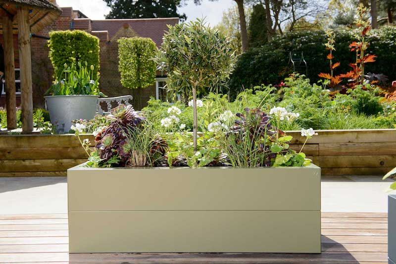 Contemporary metal raised beds.