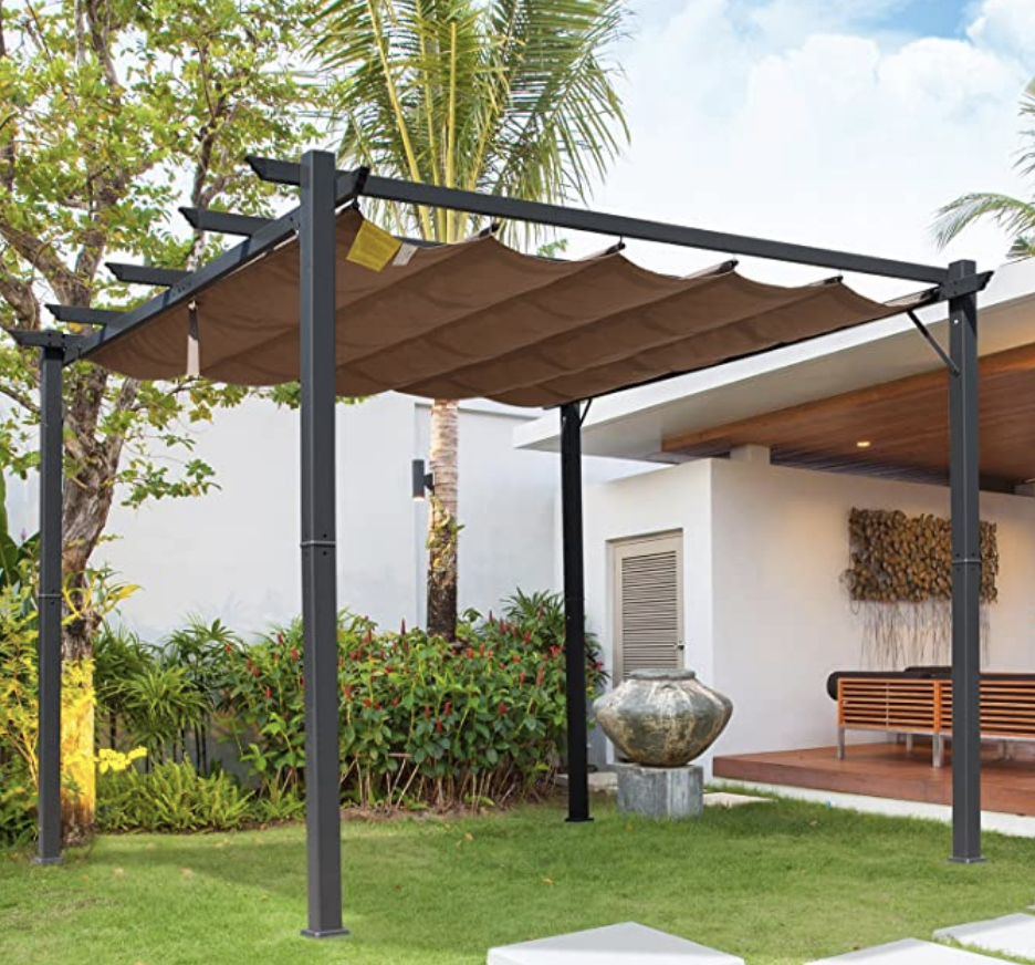 Pergola with retractable canopy.