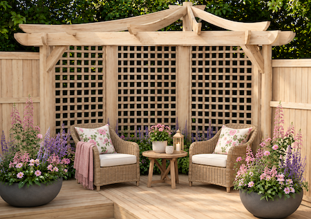Copyright image: Paul's stunning Asian-style pergola made from the featured pergola plans.