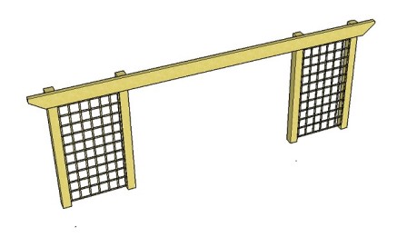 Copyright image:  Diagram showing a long pergola beam span with additional support posts and trellis.