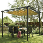 Pergola with retractable canopy.