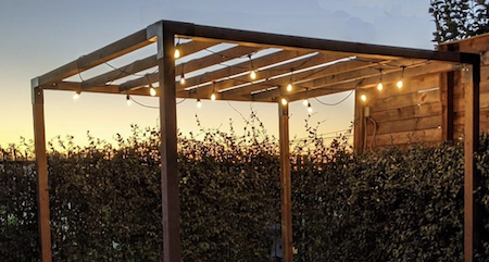 Modern pergola corner bracket kit with added rafters.