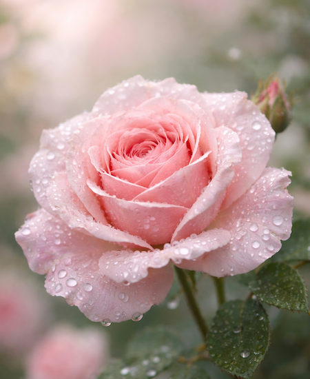 Copyright image: Pink rose with dewdrops.