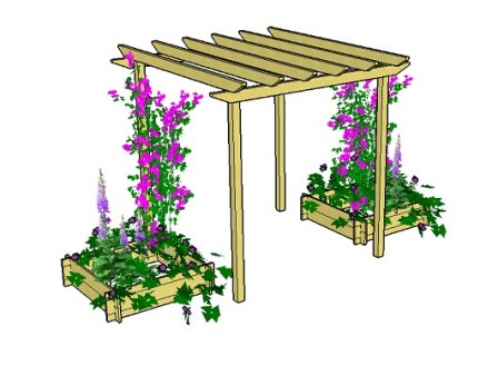 Copyright image: Raised bed used as pergola planters made from the free plans.