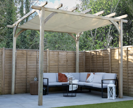 Pergola awning with canopy.