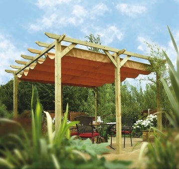 Pergola with retractable canopy.