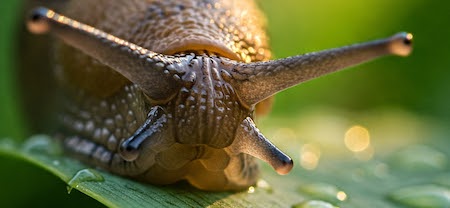 Copyright image. Slug on leaf for prevention of slug damage. Copyright image. Slug on leaf for prevention of slug damage.