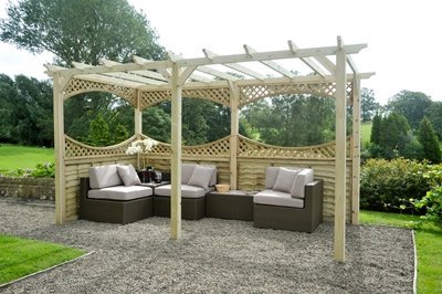 Large pergola with trellis.