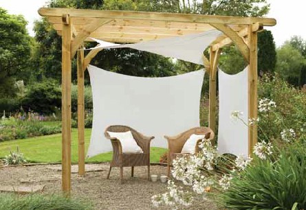'Ultima' pergola with shade sails attached.