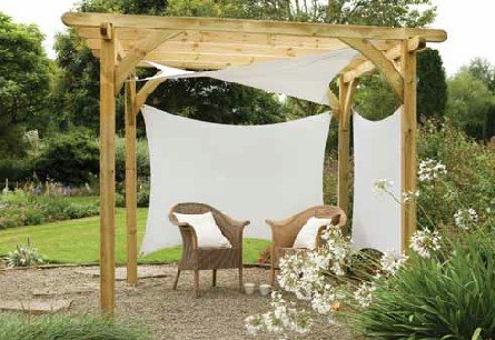 Pergola with shade sails.